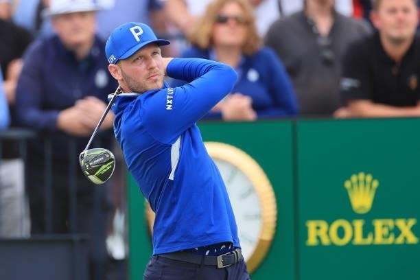 Sam Forgan of England tees off on the 2nd hole during Day One of The 149th Open at Royal St George’s Golf Club on July 15, 2021 in Sandwich, England.
