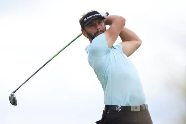 Joost Luiten of The Netherlands tees off on the 5th hole during Day One of The 149th Open at Royal St George’s Golf Club on July 15, 2021 in...