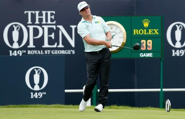 Charley Hoffman of the United States plays his shot from the first tee during Day One of The 149th Open at Royal St George’s Golf Club on July 15,...