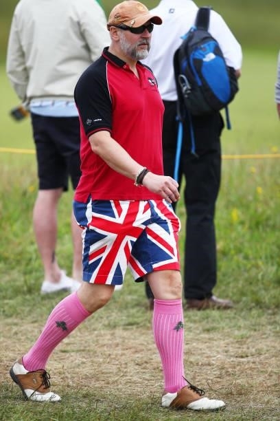 Fan wears Union Jack shorts as he attends Day One of The 149th Open at Royal St George’s Golf Club on July 15, 2021 in Sandwich, England.