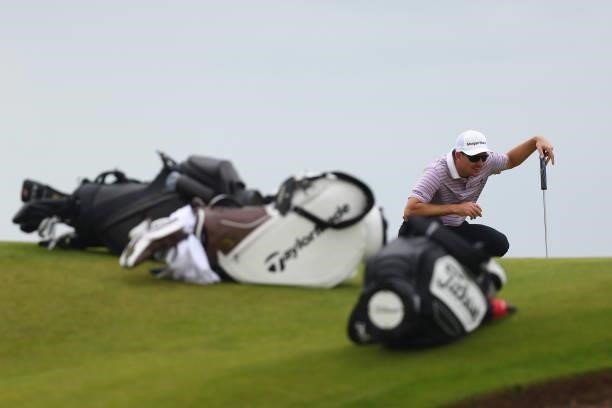 Justin Rose of England lines up a putt during Day One of The 149th Open at Royal St George’s Golf Club on July 15, 2021 in Sandwich, England.