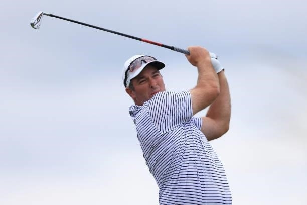 Ryan Fox of New Zealand tees off on the 5th hole during Day One of The 149th Open at Royal St George’s Golf Club on July 15, 2021 in Sandwich,...