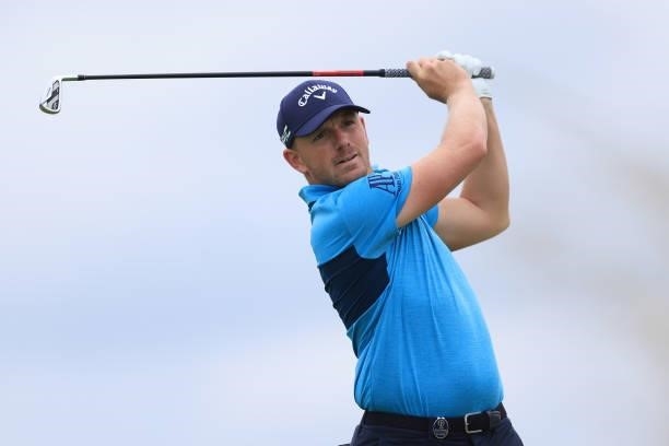 Matt Wallace of England tees off on the 5th hole during Day One of The 149th Open at Royal St George’s Golf Club on July 15, 2021 in Sandwich,...