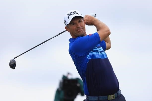 Padraig Harrington of Ireland tees off on the 5th hole during Day One of The 149th Open at Royal St George’s Golf Club on July 15, 2021 in Sandwich,...