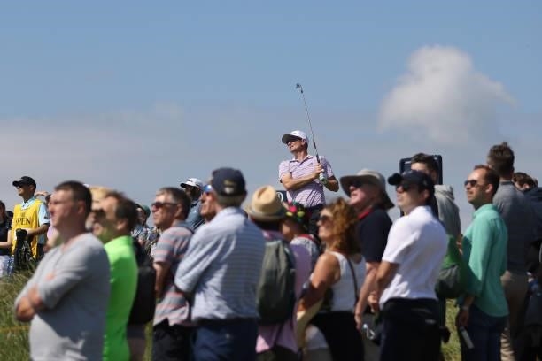 Justin Rose of England tees off during Day One of The 149th Open at Royal St George’s Golf Club on July 15, 2021 in Sandwich, England.