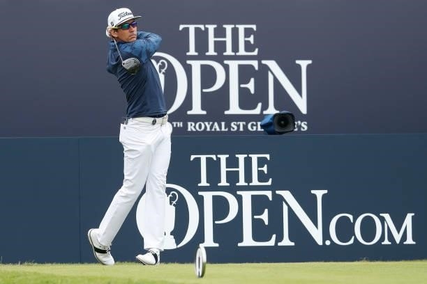 Rafa Cabrera Bello of Spain plays his shot from the first tee during Day One of The 149th Open at Royal St George’s Golf Club on July 15, 2021 in...