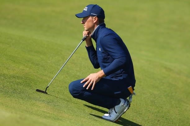 Jordan Speith of United States lines up a putt during Day One of The 149th Open at Royal St George’s Golf Club on July 15, 2021 in Sandwich, England.