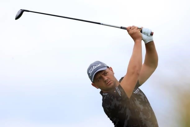 Daniel van Tonder of South Africa tees off on the 5th hole during Day One of The 149th Open at Royal St George’s Golf Club on July 15, 2021 in...