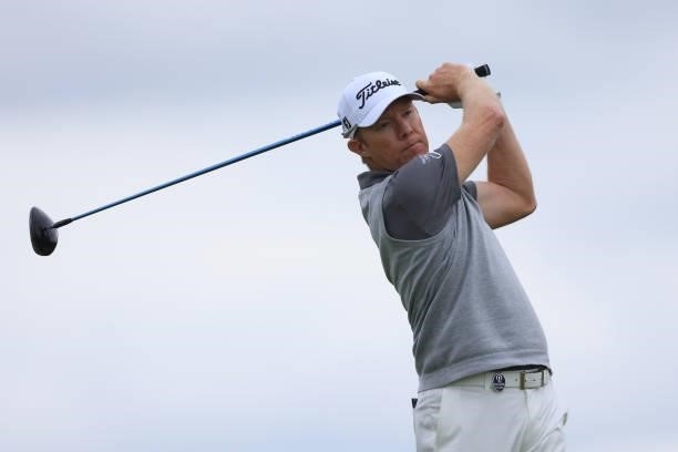 Brad Kennedy of Australia tees off on the 5th hole during Day One of The 149th Open at Royal St George’s Golf Club on July 15, 2021 in Sandwich,...