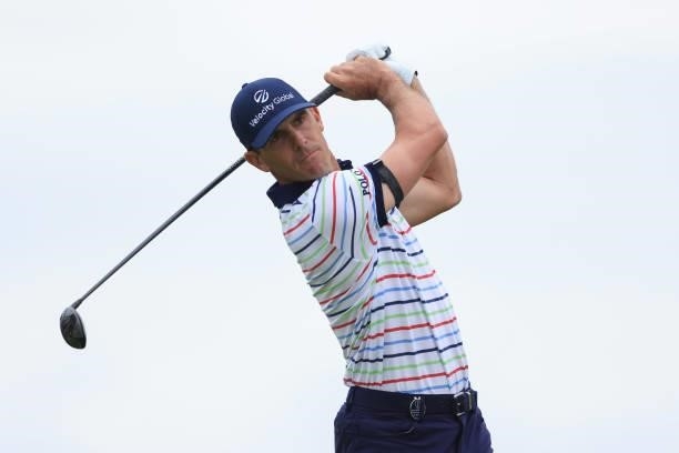 Billy Horschel of The United States tees off on the 5th hole during Day One of The 149th Open at Royal St George’s Golf Club on July 15, 2021 in...