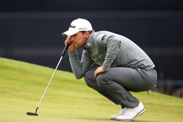 Bernd Wiesberger of Austria lines up a putt on the 18th hole during Day One of The 149th Open at Royal St George’s Golf Club on July 15, 2021 in...