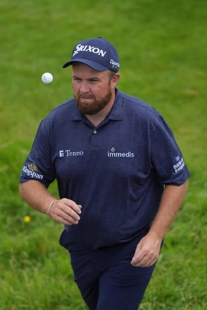 Shane Lowry of Ireland reacts as he leaves the 18th hole during Day One of The 149th Open at Royal St George’s Golf Club on July 15, 2021 in...