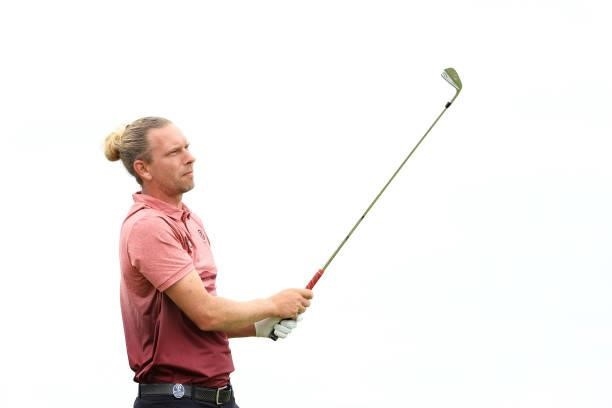 Marcel Siem of Germany plays his shot from the third tee during Day One of The 149th Open at Royal St George’s Golf Club on July 15, 2021 in...