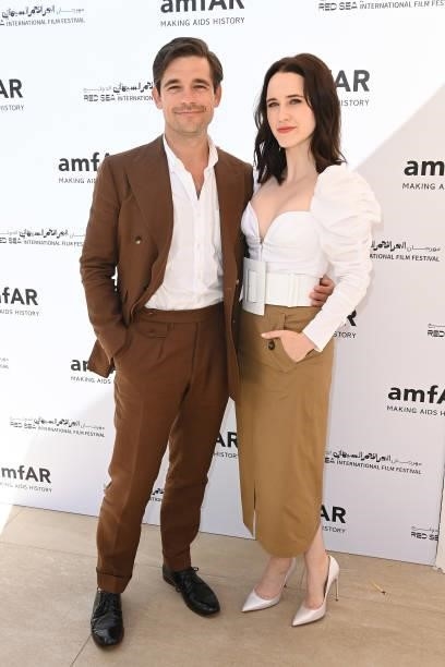 Jason Ralph and Rachel Brosnahan attend celebration of Cinema, Pre-amfAR gala lunch hosted by the Red Sea International Film Festival during the 74th...