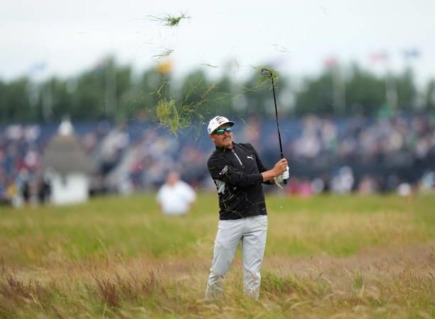 Rickie Fowler of the United States plays a shot \1 during Day One of The 149th Open at Royal St George’s Golf Club on July 15, 2021 in Sandwich,...