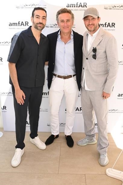 Mohammed Al Turki and Alejandro Agag and Sheik Mohammed Youseef EI Kheerejii attends celebration of Cinema, Pre-amfAR gala lunch hosted by the Red...