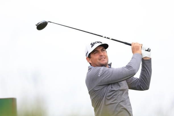 Keegan Bradley of the United States plays his shot from the fourth tee during Day One of The 149th Open at Royal St George’s Golf Club on July 15,...
