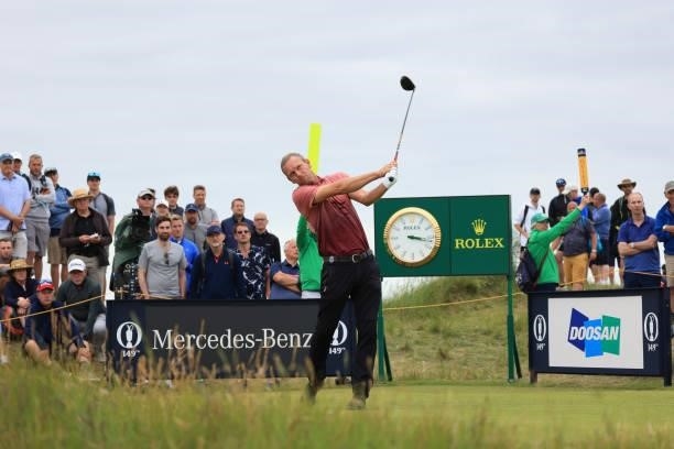 Marcel Siem of Germany plays his shot from the fourth tee during Day One of The 149th Open at Royal St George’s Golf Club on July 15, 2021 in...