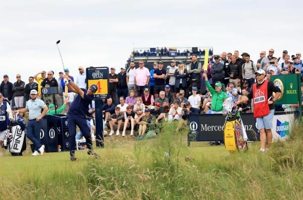 Phil Mickelson of the United States plays his shot from the fourth tee during Day One of The 149th Open at Royal St George’s Golf Club on July 15,...