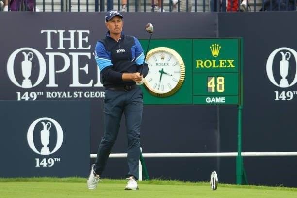 Henrik Stenson of Sweden plays his shot from the first tee during Day One of The 149th Open at Royal St George’s Golf Club on July 15, 2021 in...