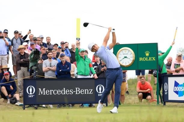 Xander Schauffele of the United States plays his shot from the fourth tee during Day One of The 149th Open at Royal St George’s Golf Club on July 15,...