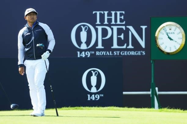 Kurt Kitayama of the United States looks on from the first tee during Day One of The 149th Open at Royal St George’s Golf Club on July 15, 2021 in...
