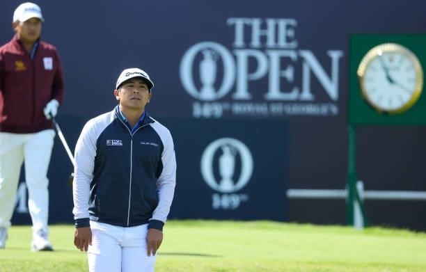 Kurt Kitayama of the United States looks on from the first hole during Day One of The 149th Open at Royal St George’s Golf Club on July 15, 2021 in...