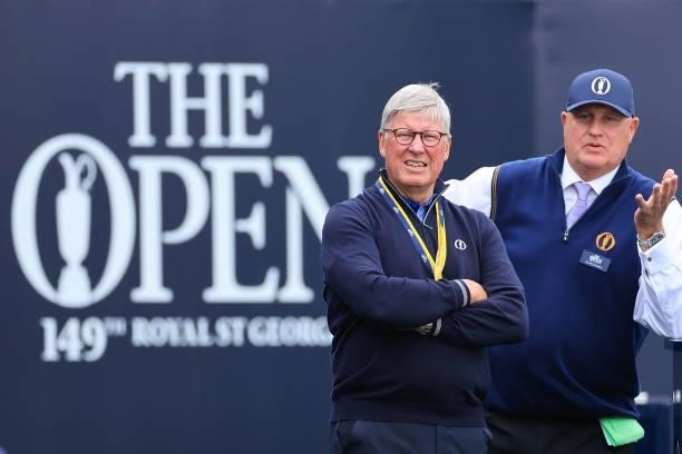 Martin Slumbers, Chief Executive of the R&A reacts on the 1st hole during Day One of The 149th Open at Royal St George’s Golf Club on July 15, 2021...