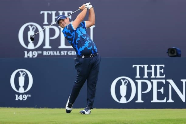 Patrick Reed of The United States tees off on the 1st hole during Day One of The 149th Open at Royal St George’s Golf Club on July 15, 2021 in...