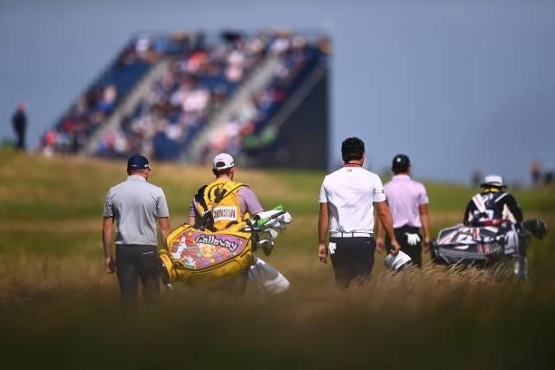 Ben Hutchinson of England makes their way down the 2nd hole fairway during Day One of The 149th Open at Royal St George’s Golf Club on July 15, 2021...