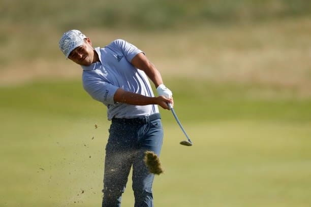 Xander Schauffele of the United States plays a shot on the seventh hole during Day One of The 149th Open at Royal St George’s Golf Club on July 15,...
