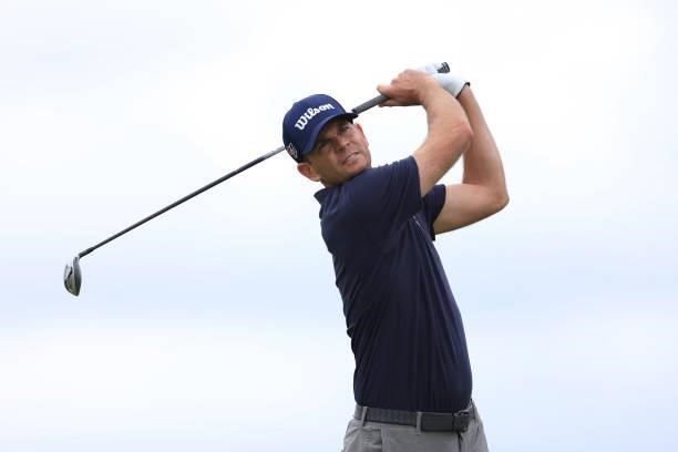 Brendan Steele of The United States tees off on the 5th hole during Day One of The 149th Open at Royal St George’s Golf Club on July 15, 2021 in...