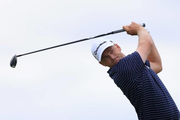 Adam Long of The United States tees off on the 5th hole during Day One of The 149th Open at Royal St George’s Golf Club on July 15, 2021 in Sandwich,...