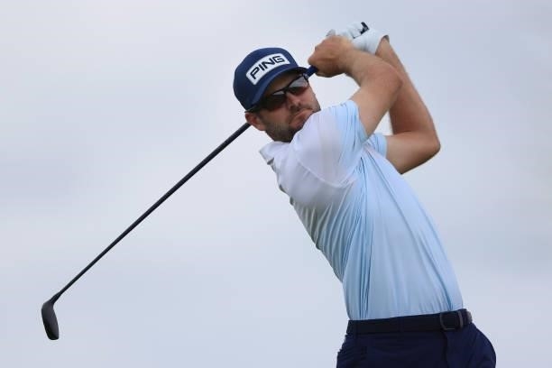 Corey Conners of Canada tees off on the 5th hole during Day One of The 149th Open at Royal St George’s Golf Club on July 15, 2021 in Sandwich,...