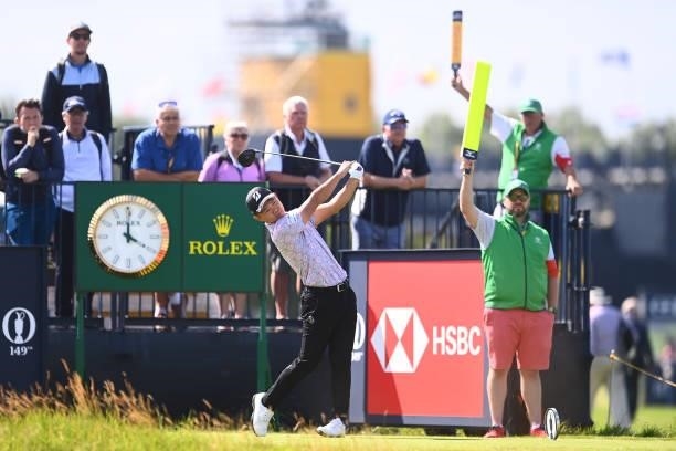 Ryosuke Kinoshita of Japan tees off on the 2nd hole during Day One of The 149th Open at Royal St George’s Golf Club on July 15, 2021 in Sandwich,...
