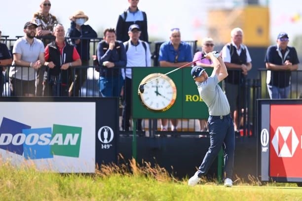 Ben Hutchinson of England tees off on the 2nd hole during Day One of The 149th Open at Royal St George’s Golf Club on July 15, 2021 in Sandwich,...