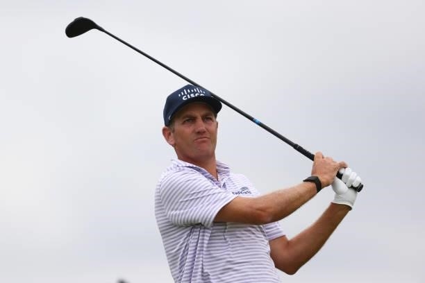 Brendon Todd of The United States tees off on the 5th hole during Day One of The 149th Open at Royal St George’s Golf Club on July 15, 2021 in...