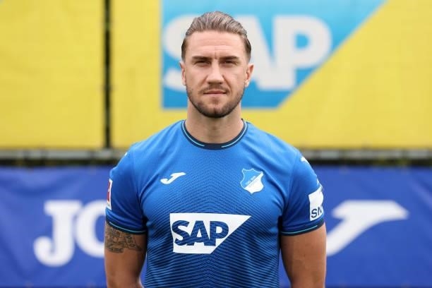 Ermin Bicakcic of TSG Hoffenheim poses during the team presentation at on July 15, 2021 in Sinsheim, Germany.
