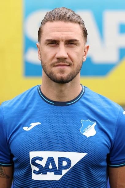 Ermin Bicakcic of TSG Hoffenheim poses during the team presentation at on July 15, 2021 in Sinsheim, Germany.