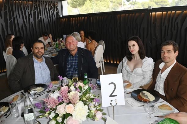 Abdullah Aleyaf AI Qahtani, Kevin Robert Frost, Rachel Brosnahan and Jason Ralph attend celebration of Cinema, Pre-amfAR gala lunch hosted by the Red...
