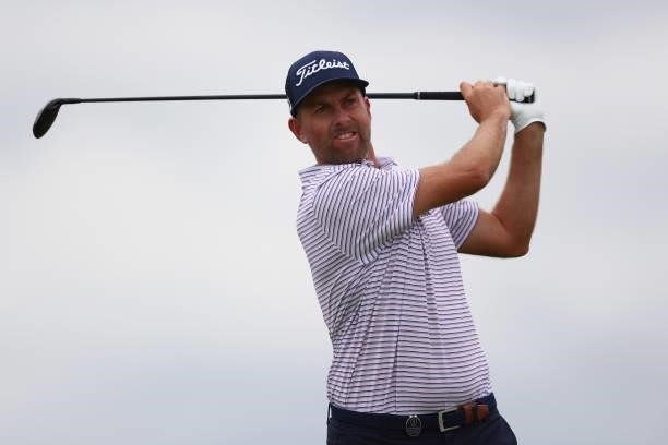 Webb Simpson of The United States tees off on the 5th hole during Day One of The 149th Open at Royal St George’s Golf Club on July 15, 2021 in...