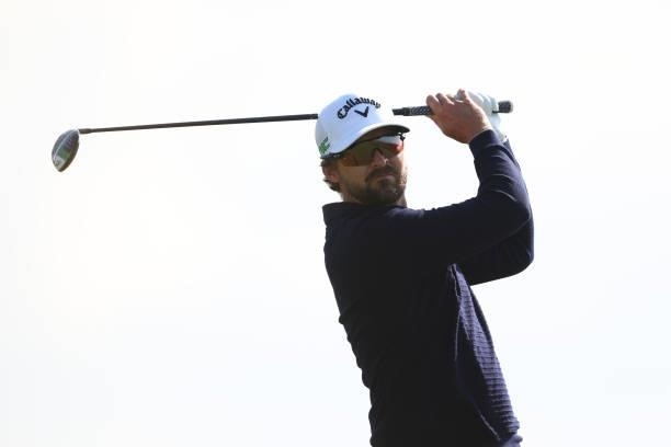 Rikard Karlberg of Sweden tees off on the 5th hole during Day One of The 149th Open at Royal St George’s Golf Club on July 15, 2021 in Sandwich,...