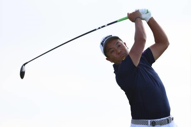 Yuki Inamori of Japan tees off on the 5th hole during Day One of The 149th Open at Royal St George’s Golf Club on July 15, 2021 in Sandwich, England.