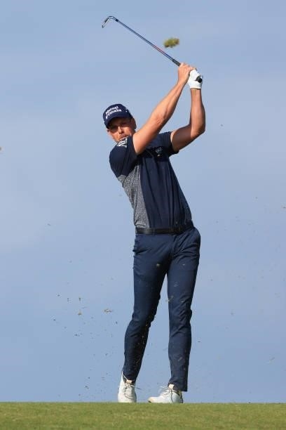 Henrik Stenson of Sweden plays his second shot on the 8th hole during Day One of The 149th Open at Royal St George’s Golf Club on July 15, 2021 in...