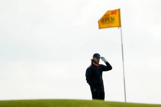 Tommy Fleetwood of England looks on from the tenth green during Day One of The 149th Open at Royal St George’s Golf Club on July 15, 2021 in...