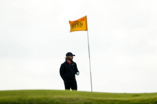 Tommy Fleetwood of England looks on from the tenth green during Day One of The 149th Open at Royal St George’s Golf Club on July 15, 2021 in...