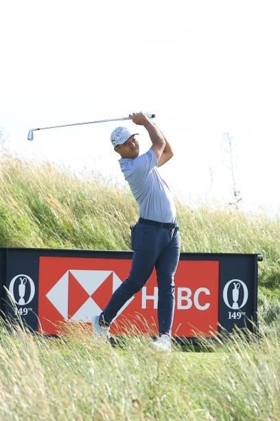 Xander Schauffele of the United States plays his shot from the 11th tee during Day One of The 149th Open at Royal St George’s Golf Club on July 15,...