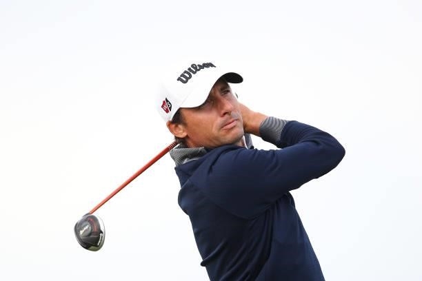 Benjamin Hebert of France plays his shot from the 17th tee during Day One of The 149th Open at Royal St George’s Golf Club on July 15, 2021 in...