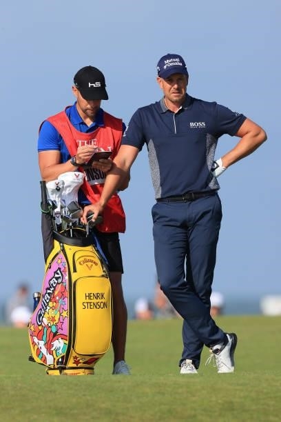 Henrik Stenson of Sweden looks on on the 8th hole during Day One of The 149th Open at Royal St George’s Golf Club on July 15, 2021 in Sandwich,...