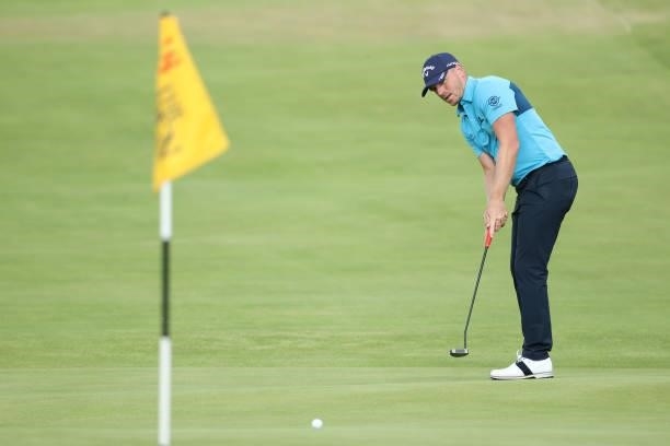 Matt Wallace of England putts on the 18th green during Day One of The 149th Open at Royal St George’s Golf Club on July 15, 2021 in Sandwich, England.